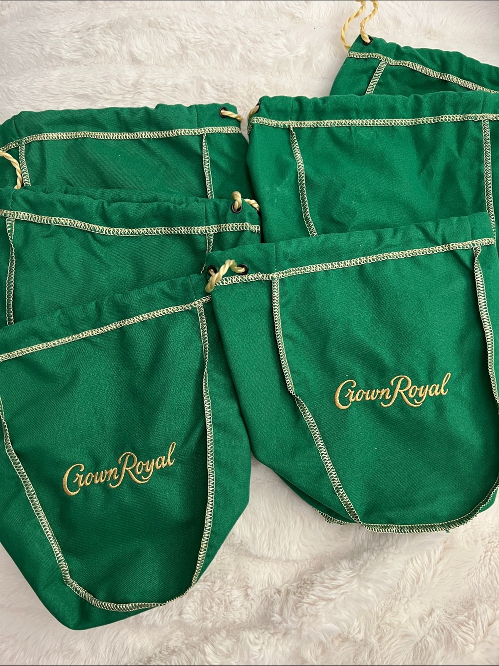 Crown Royal Green Velvet Drawstring Bags - Pack of 5